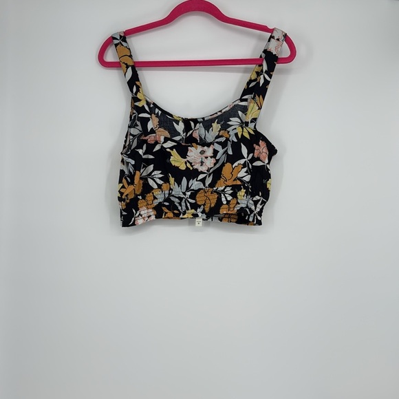 Roxy Women’s Floral Smocked Crop Top – Black Yellow White – Size Medium NWT - Picture 4 of 5